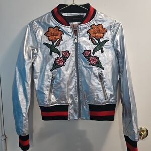 Size Small silver AFTF Basic Bomber faux leather